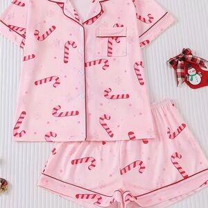 NWOT Pink Candy Cane Pajama Set